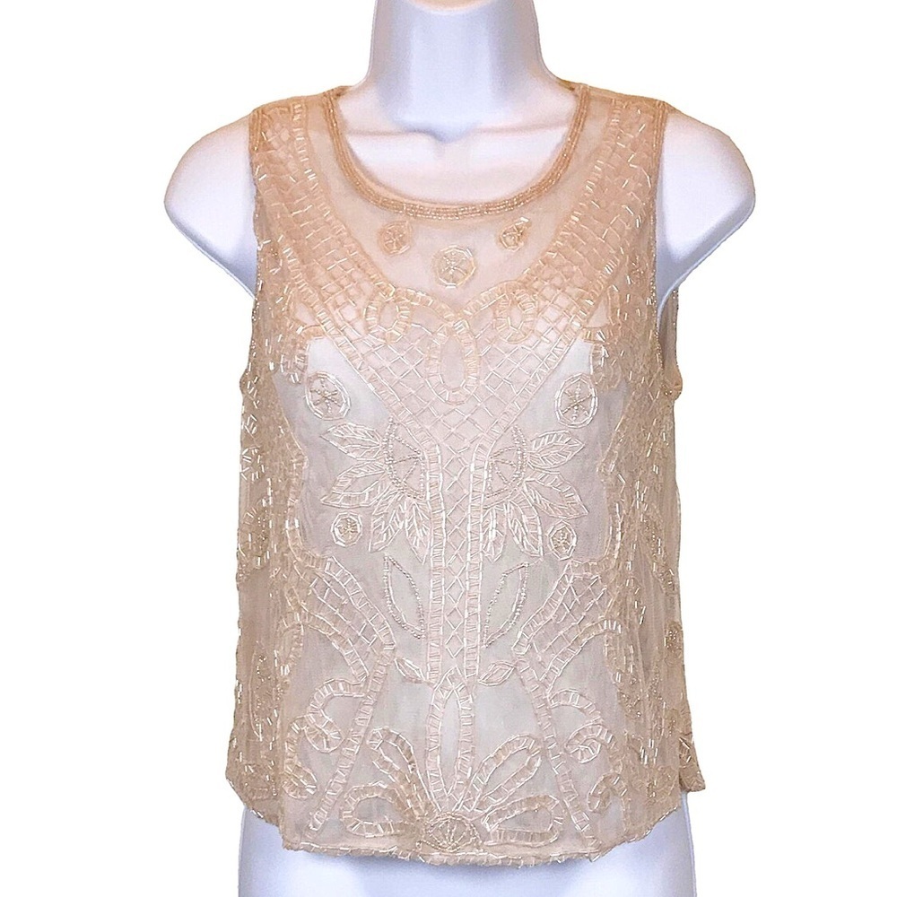NWT LOVELY PEACH BEADED SLEEVELESS SHEER TOP, SZ L SPECIAL COLLECTION FOREVER 21